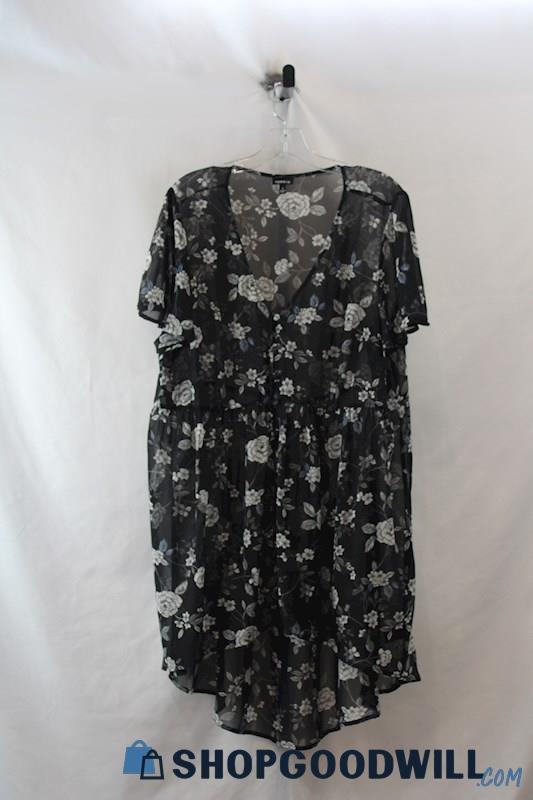 Torrid Women's Black Sheer Floral Pattern High-Low Shirt SZ 1X/14/16