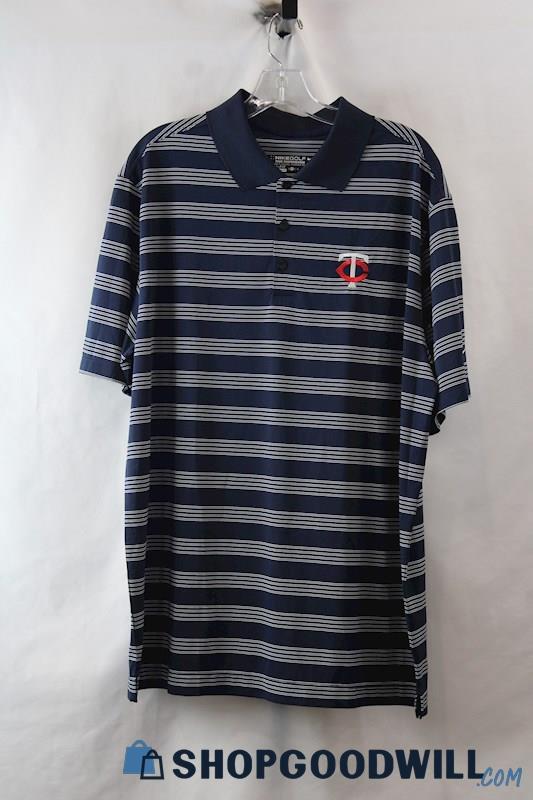 Nike Golf Men's Navy/Gray Striped MN Twins Baseball Graphic Polo Shirt sz XL