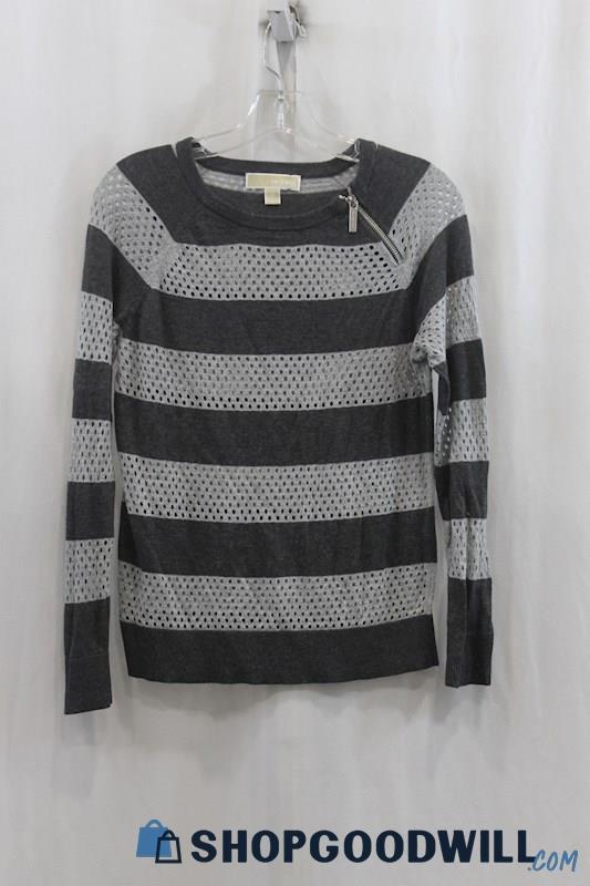 Michael Kors Women's Gray/Black Stripes Eyelet Sweatshirt SZ S