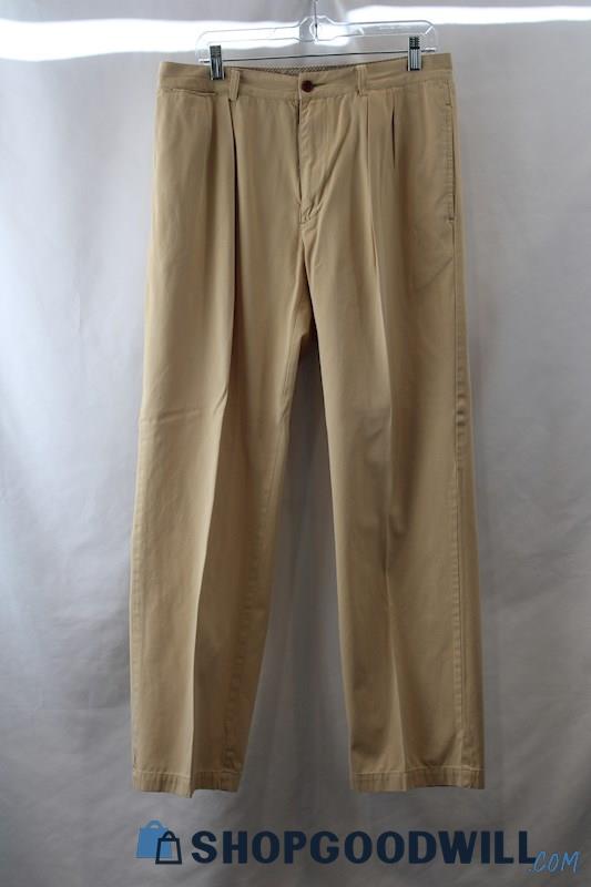 Orvis Men's Tan Straight Leg Pleated Chinos SZ 34