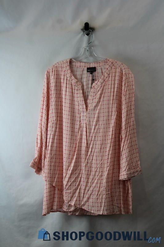 NWT Jones NY Women's Light Pink Pattern Notch Neck Surplice Blouse SZ 1X