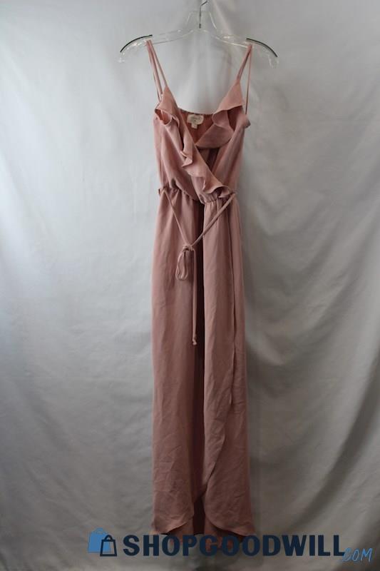 Everly Women's Light Pink Ruffle Trim Sleeveless Faux Wrap Dress sz S