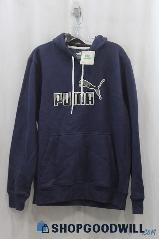 NWT Puma Men's Blue Logo Graphic Pullover Hoodie SZ L