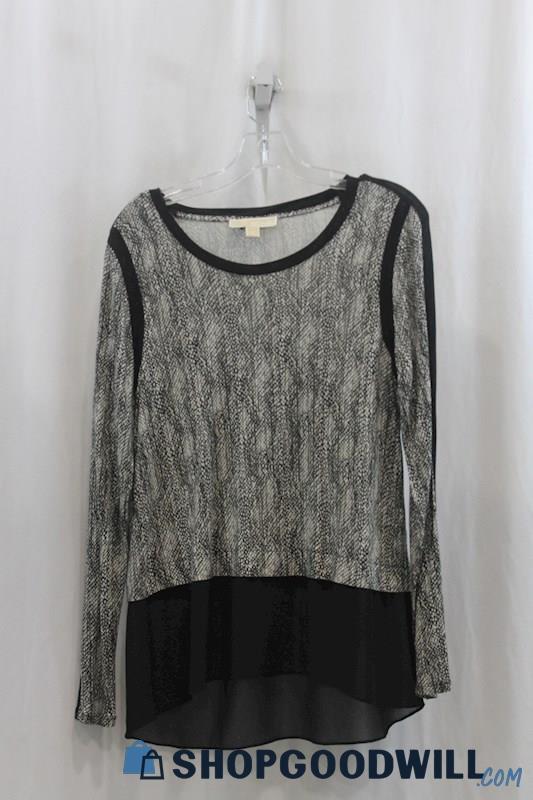 Michael Kors Womens Black/White Snake Print Blouse Sz M