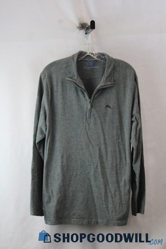 Tommy Bahama Men's Gray Striped 1/4 Zip Sweatshirt SZ L