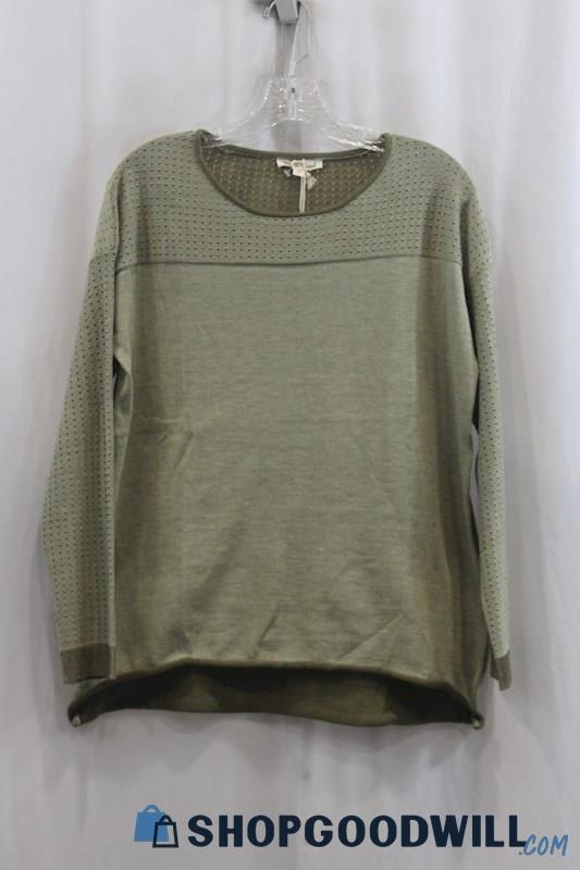 NWT Hem & Thread Women's Olive Green Eyelet Long Sleeve Shirt SZ M