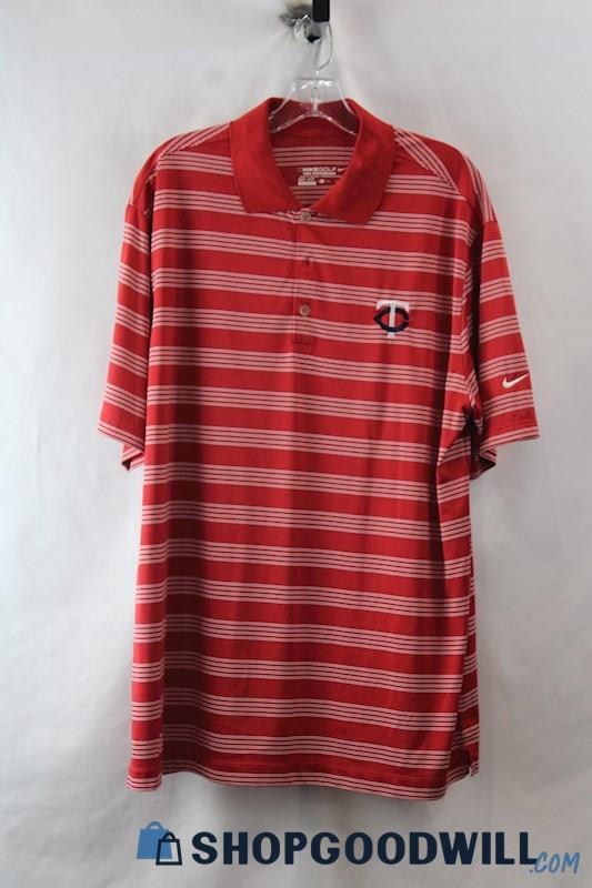 Nike Golf Men's Red/White Striped MN Twins Baseball Graphic Polo Shirt sz XL