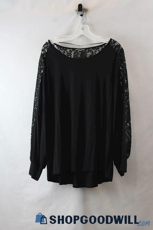 NWT Cable & Gauge Women's Black Floral Lace Slit Sleeve Blouse SZ 1X