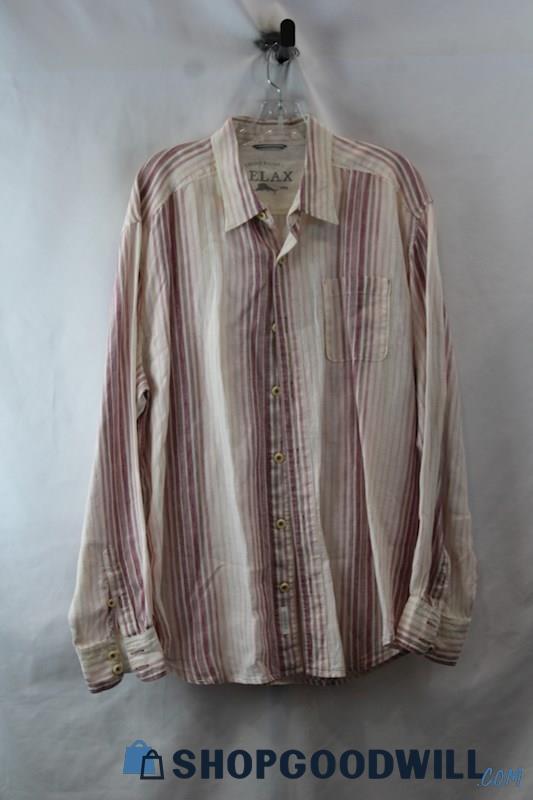 Tommy Bahama Men's Pink/Ivory Striped 100% Linen Long Sleeve Button Down sz XL