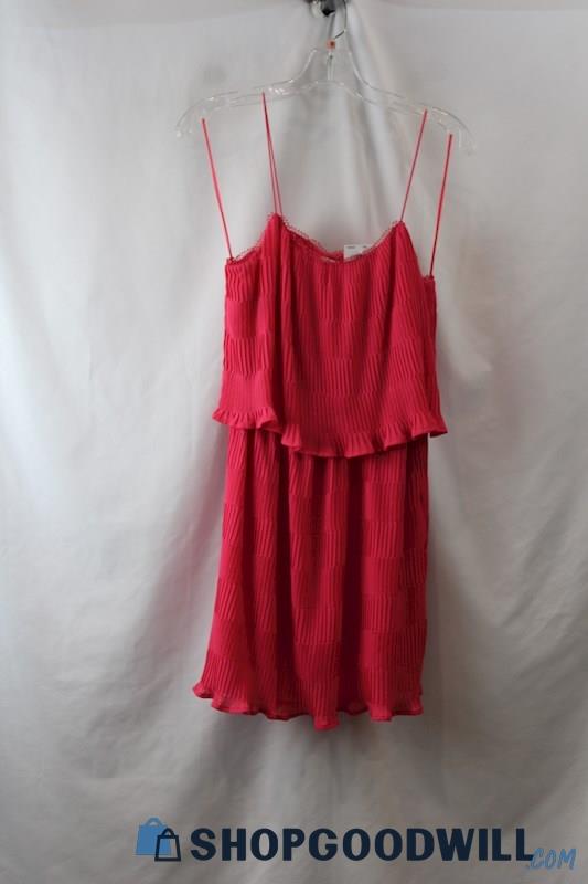 NWT Moon River Women's Hot Pink Pleated Texture Strappy Blouson Dress sz S