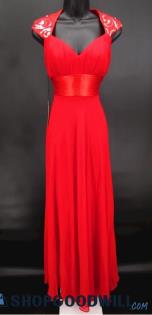 Ever Pretty Women's Red Pleated Sweetheart Bodice Sequin Cap Sleeve Gown SZ 4