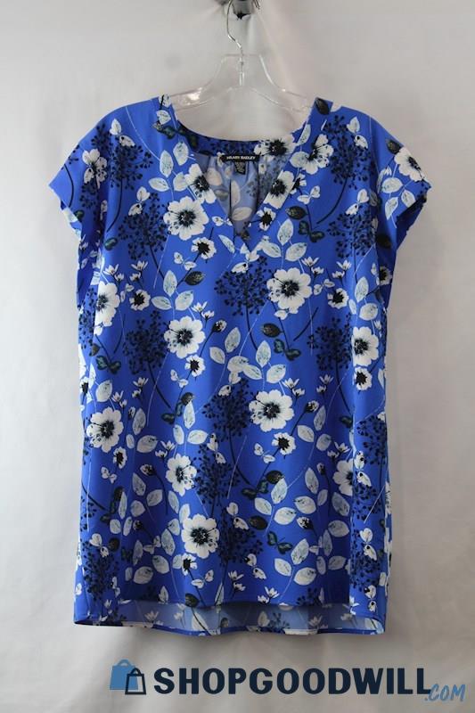 Hilary Radley Women's Royal Blue/White Floral Short Sleeve V Neck Tee sz XXL