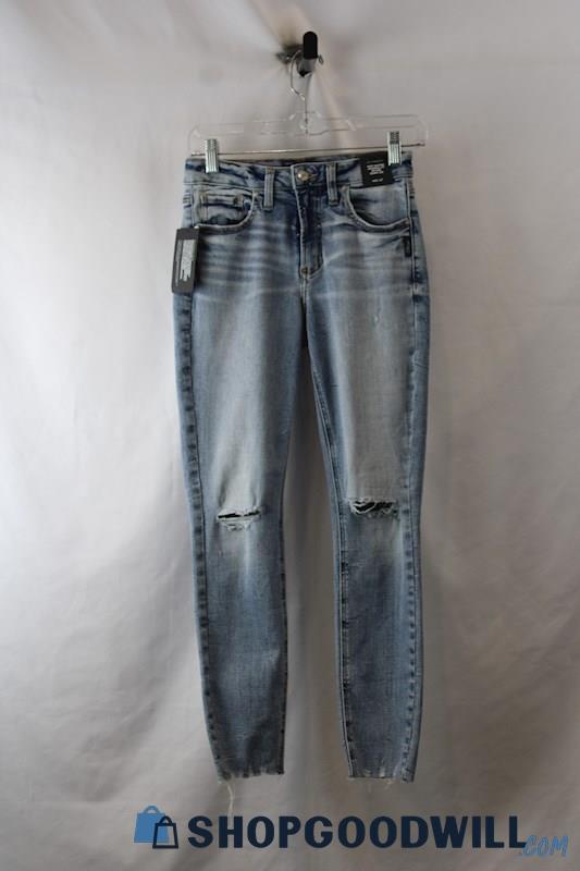 NWT Silver Jean Women's Light Blue Mid Rise Raw Hem Ankle Jean SZ 25