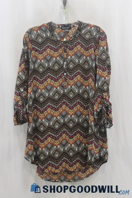 About A Girl Womens Multicolor Pattern Henley Blouse Sz L