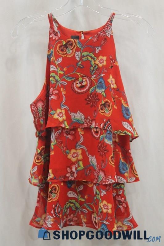 NWT Amy Wear Women's Red Multicolor Floral Print Tank Blouse SZ L