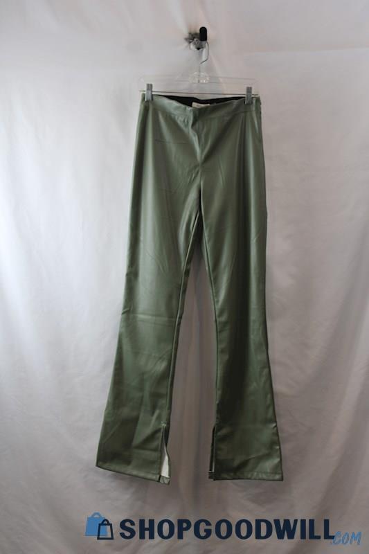 NWT Idem Ditto Women's Muted Olive Green Faux Leather Wide Leg Pant SZ M