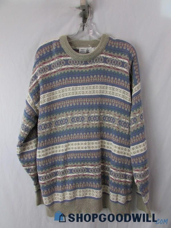 Penn's Landing Women's Vintage Blue/Grey Fair Isles Pattern Sweater SZ XL