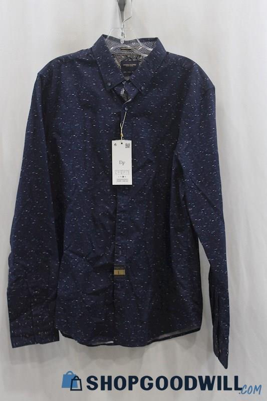 NWT Denim & Flowers Men's Navy/White Dot Pattern Button Up Shirt SZ L