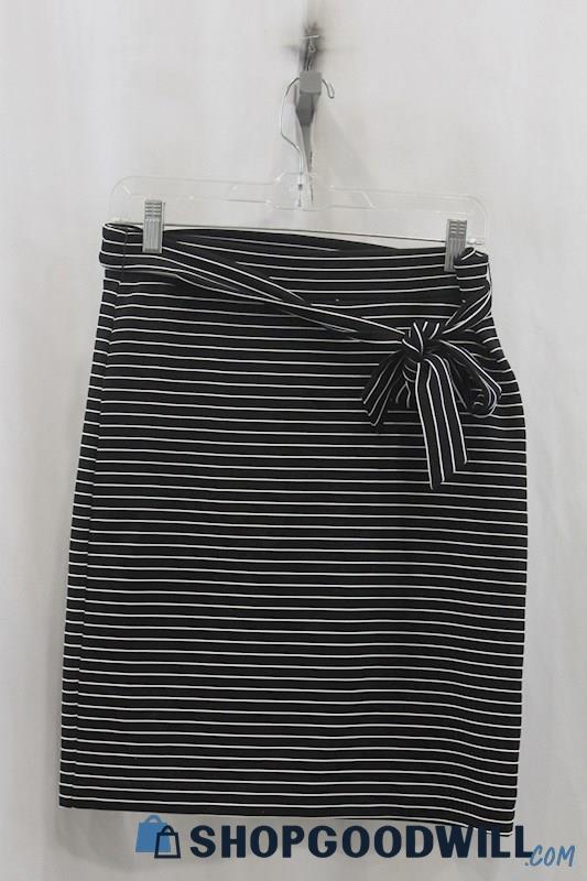 NWT Loft Womens Black/White Stripe Belted Pencil Skirt Sz S