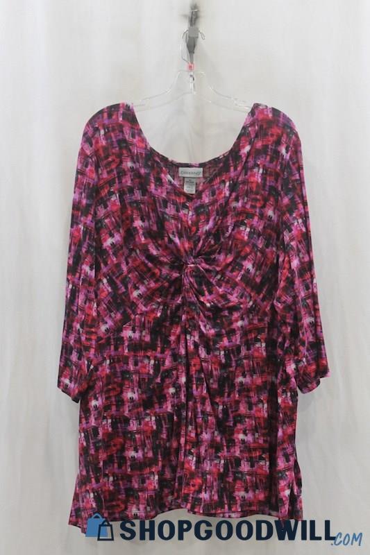 Catherines Womens Purple/Pink Pattern Front Twist Blouse Sz 3X