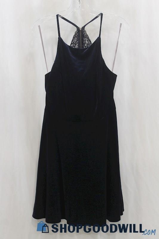 Speechless Women's Midnight Navy Velour Halter Dress SZ 15