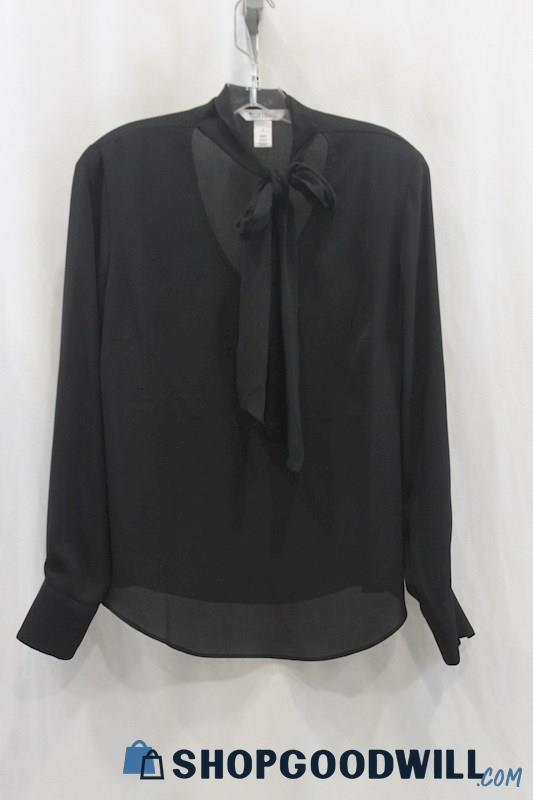 White House Black Market Womens Black Neck Tie Blouse Sz S