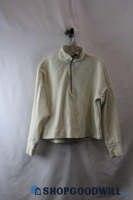 Sweaty Betty Women's Ivory Textured 1/2 Zip Henley Mock Neck Sweater sz 10