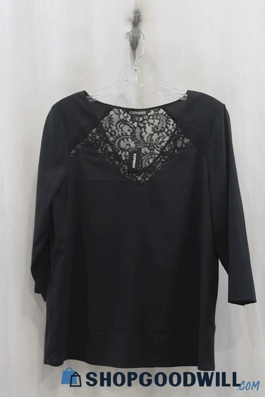 NWT Express Womens Black Lace Sweatshirt Sz M