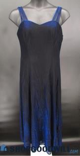 Molly Malloy Women's Black & Blue Glitter Strappy Column Formal Gown SZ 14