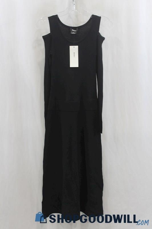 NWT DKNY Women's Black Cold Shoulder Sweater Dress SZ 2XS