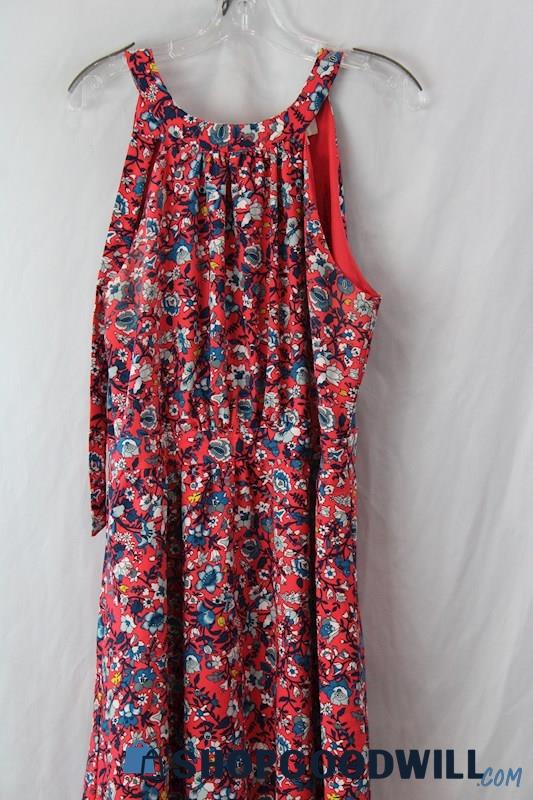 Loft Women's Red Floral Tank Dress Sz L