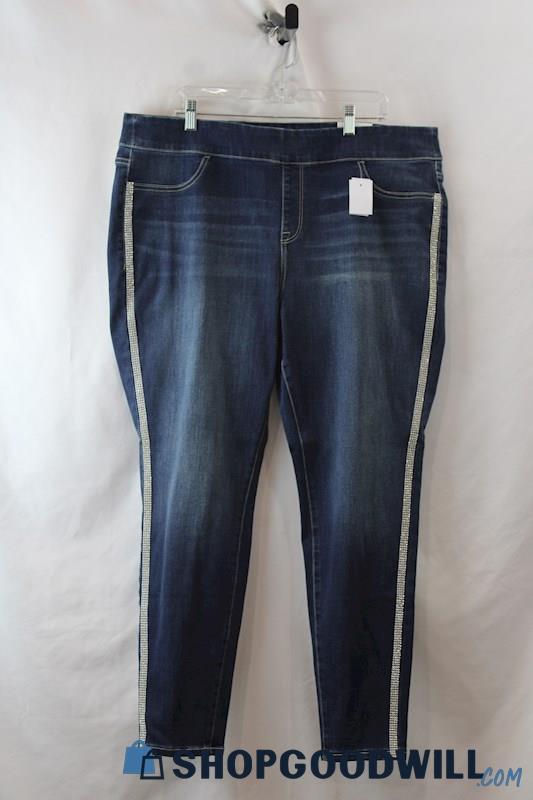 NWT Lane Bryant Women's Dark Blue Pull on Rhinestone Stripe Skinny Jean SZ 22