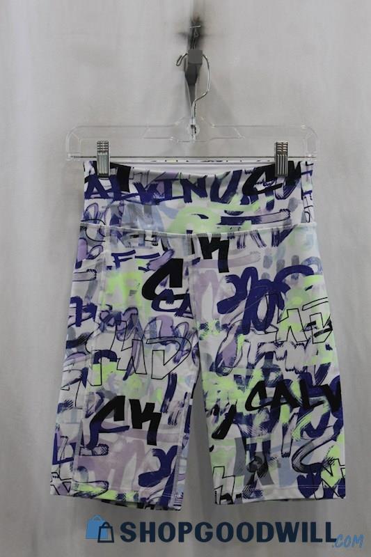 Calvin Klein Womens White/Blue Graphic Biker Shorts Sz S