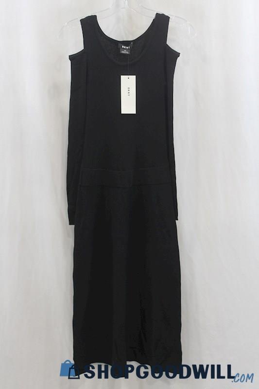 NWT DKNY Women's Black Cold Shoulder Sweater Dress SZ 2XS