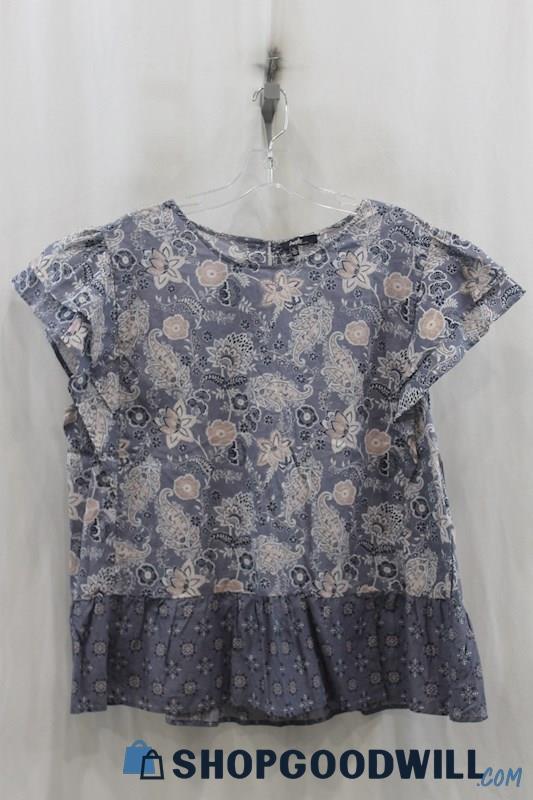 NWT Angels Womens Dusty Blue Floral Pattern Shirt Sz XL