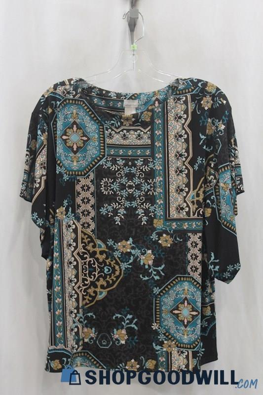 Chicos Womens Black/Tan Design Pattern Blouse Sz L