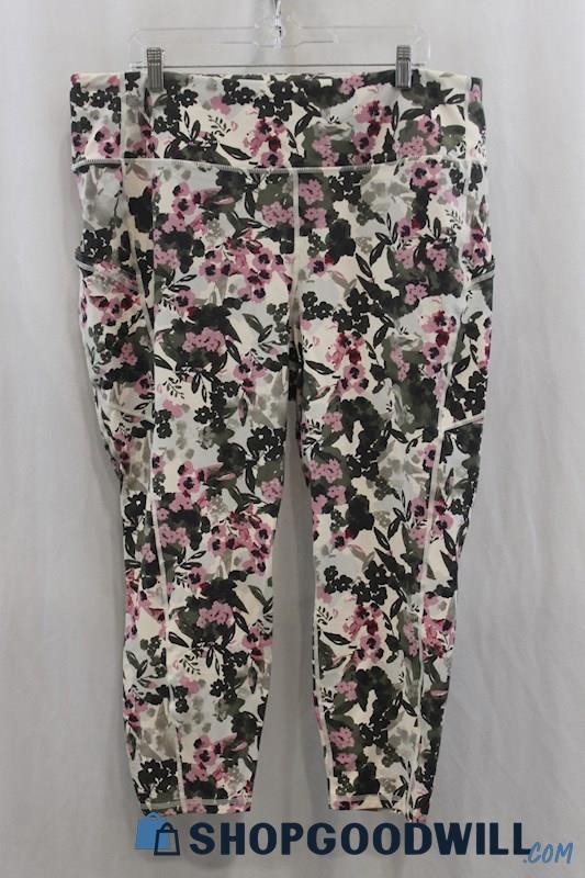 Torrid Women's White/Green Floral Print Crop Legging Pant SZ 3X