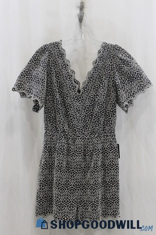 NWT Express Womens Black/White Eyelet Pattern Romper Sz M