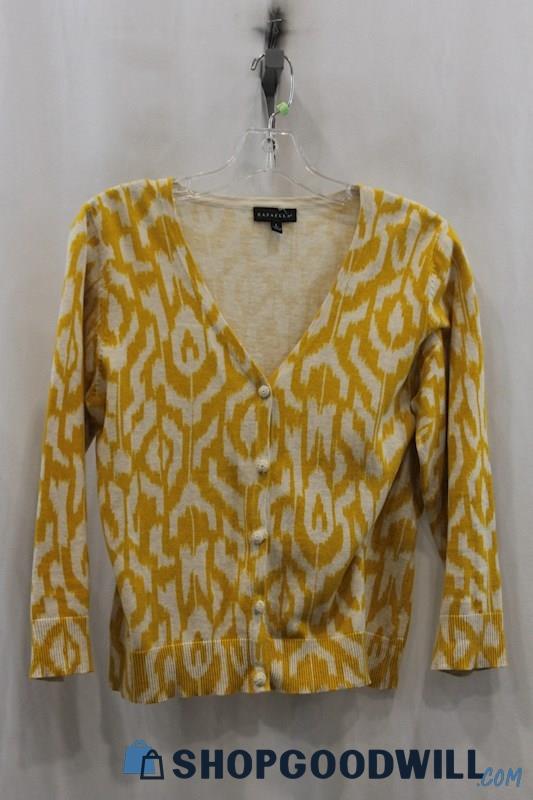 Rafaella Womens Yellow/White Pattern Knit Cardigan Sz L