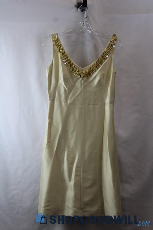 Banana Republic Women's Sand Silk Gold Sequin V Neck Dress SZ 4