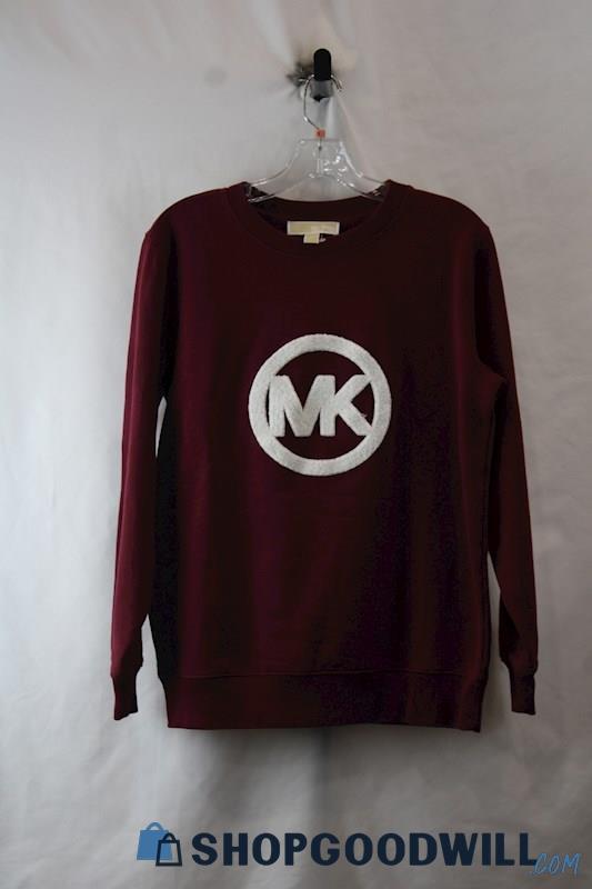 Michael Kors Women's Maroon Embroidered Logo Crewneck Sweatshirt SZ XS