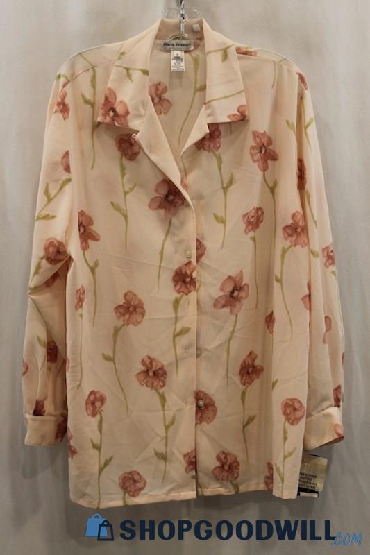 NWT Rena Rowan Women's Blush Pink Floral Print Button Up Shirt SZ 16