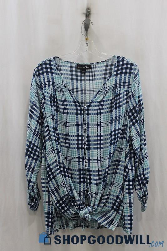 Lane Bryant Womens Multicolor Plaid Front Twist Blouse Sz 14/16