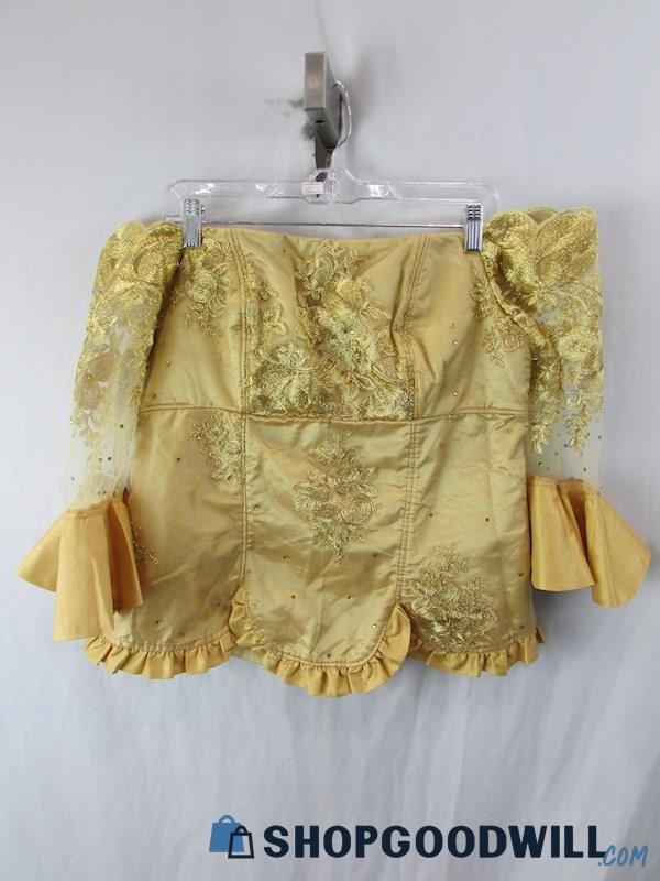 Women's Yellow/Metallic Gold Beaded Lace Off The Shoulder Formal Top SZ M