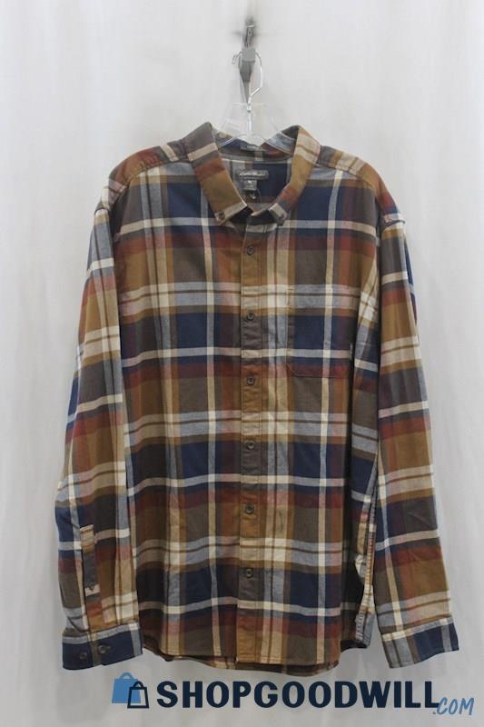 NWT Eddie Bauer Mens Brown/Navy Plaid Flannel Sz 2XL