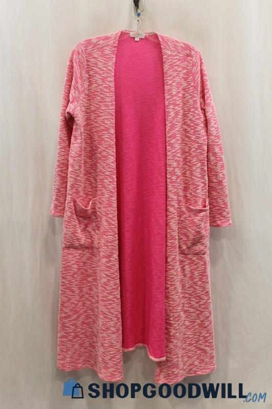 LulaRoe Womens Hot Pink/White Pattern Maxi Cardigan Sz M