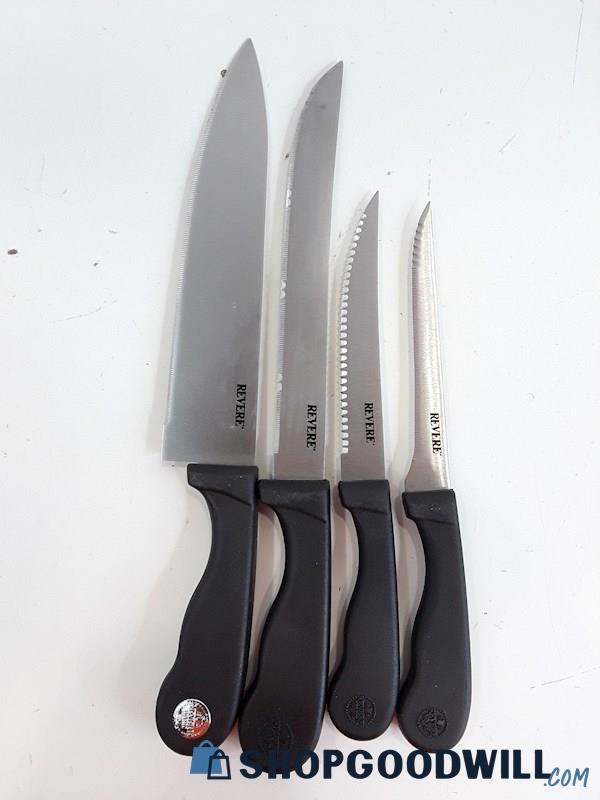 Lot 4 Pc Revere Ware 1801 Knife Chef Serrated Blade Set 