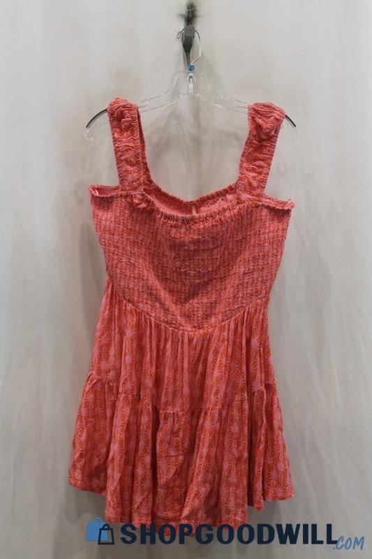 Free People Womens Pink/Orange Floral Print Smocked Sundress Sz M