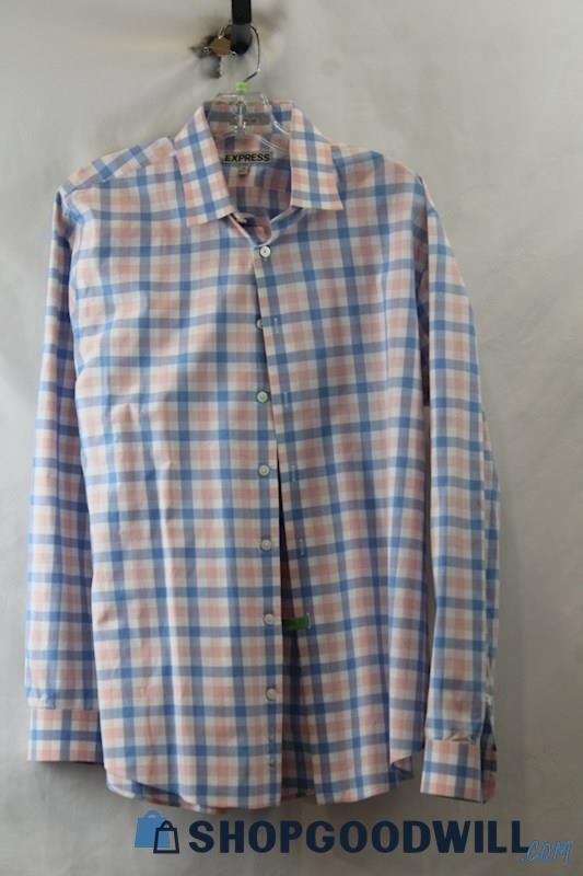 Express Men's Blue/Pink Long Sleeve Button Up sz L