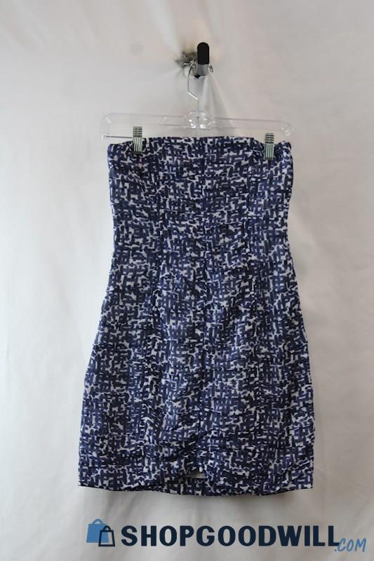 NWT BB Dakota Women's Blue/White Patterned Textured Strapless Dress SZ 2